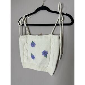 NWT Women’s Vestique Cropped Cable Knit Ivory Floral Bow Tank Top Y2K Sz Medium